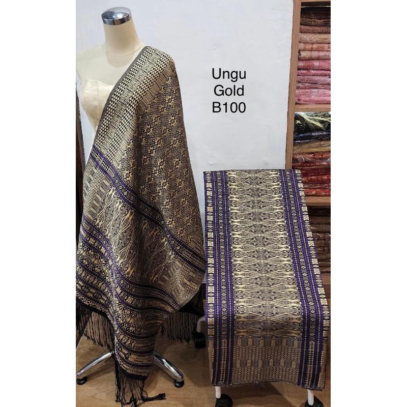 Songket Tumtuman Wanita Sarung Selendang adat asli Kristal Warna Gold Biru Pink B100