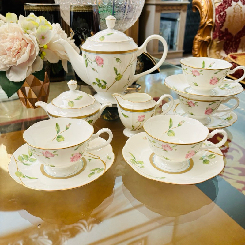 Tea Pot Set Creamer Sugar Tea Cup Saucer Narumi Rosy Lane Mewah Cantik