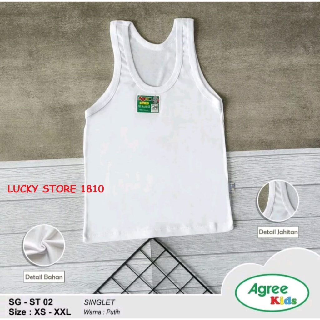 ( 3 Pcs ) SINGLET ANAK AGREE ST02 / SINGLET AGREE PUTIH POLOS / KAOS DALAM AGREE KIDS