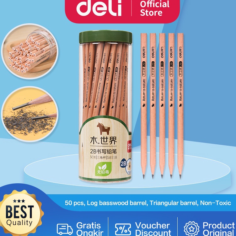 

Terjangkau Deli Pensil kayu 2B 5pcstabung Bahan kayu poplar kualitas tinggi mudah di raut 58118