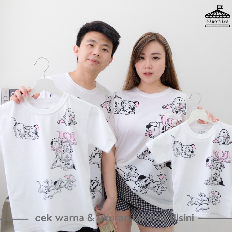 CAROTYLES Baju Kaos Couple Keluarga Motif DOGMATION Wanita Atasan Lengan Pendek Katun Cauple Cople K
