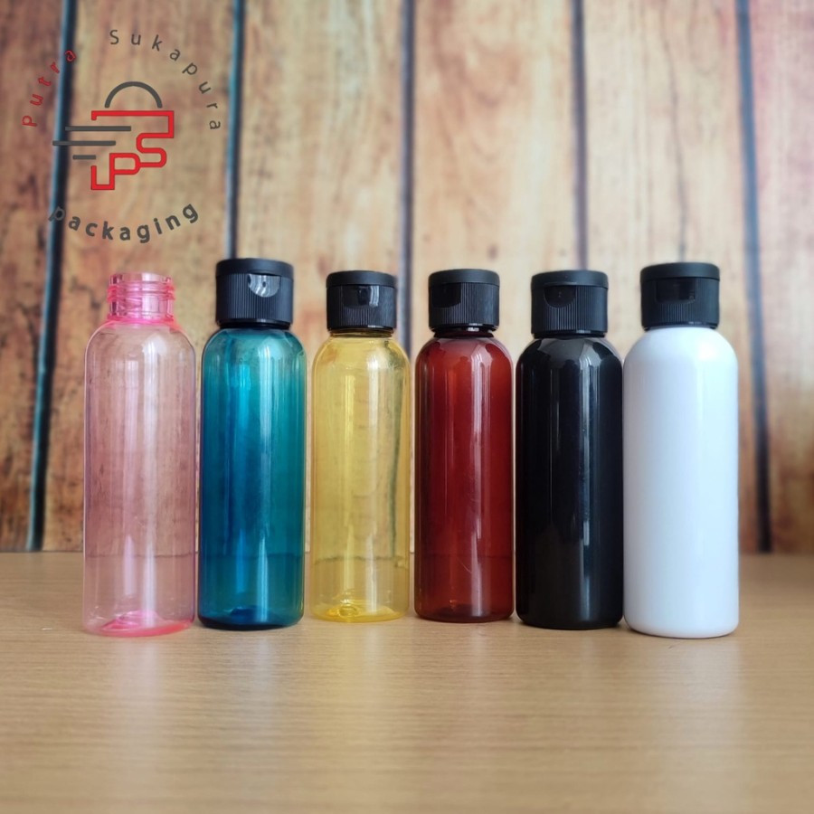 Botol fliptop 100ml - fliptop neck 24 hitam garis / botol plastik 100ml tutup fliptop / botol uril 1