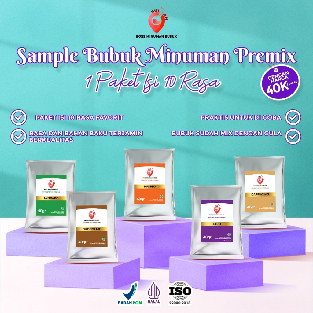 

[SAMPLE] Paket Tester / Sample 10 Rasa Bubuk Minuman Mix Gula Aneka Rasa Sampel Sultan Isi 40 Gr Omura Powder