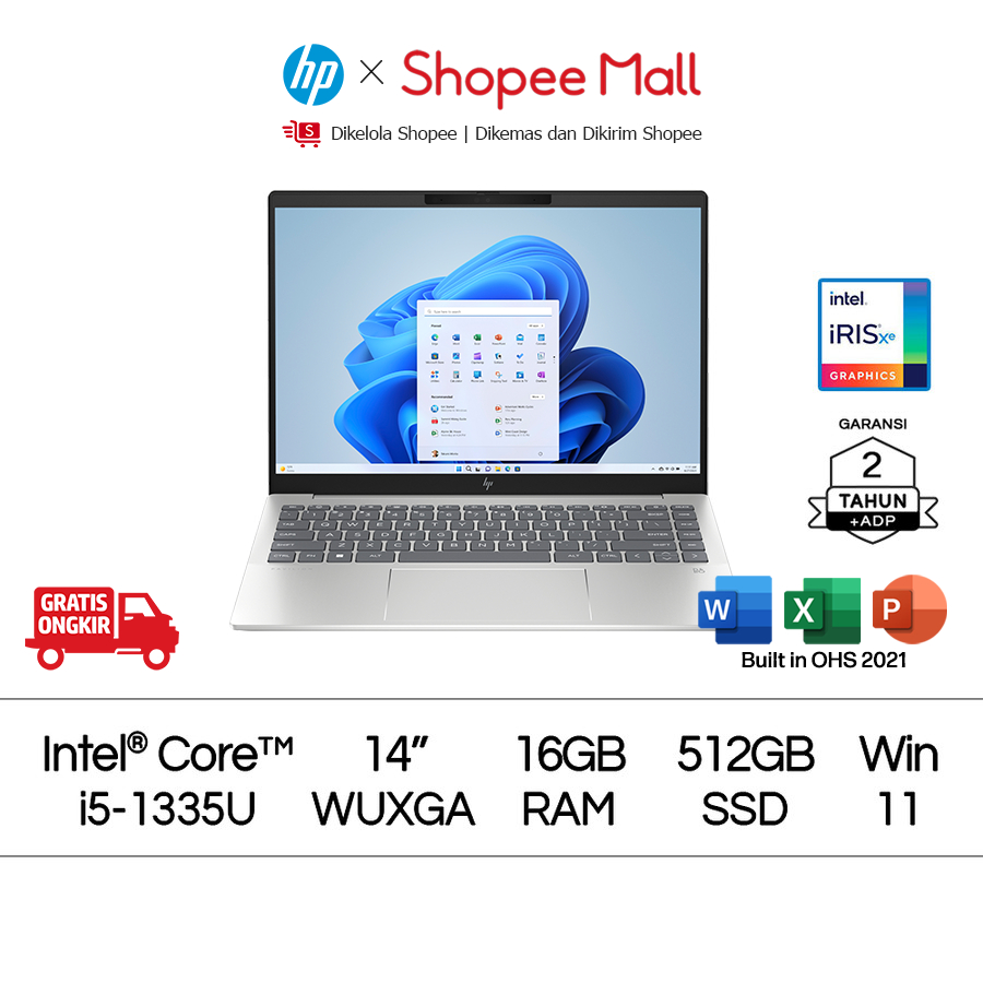 HP Pavilion Plus 14 inch Laptop 14-ew0020TU (PP,i5-1335U,16GB,512GB,Silver)
