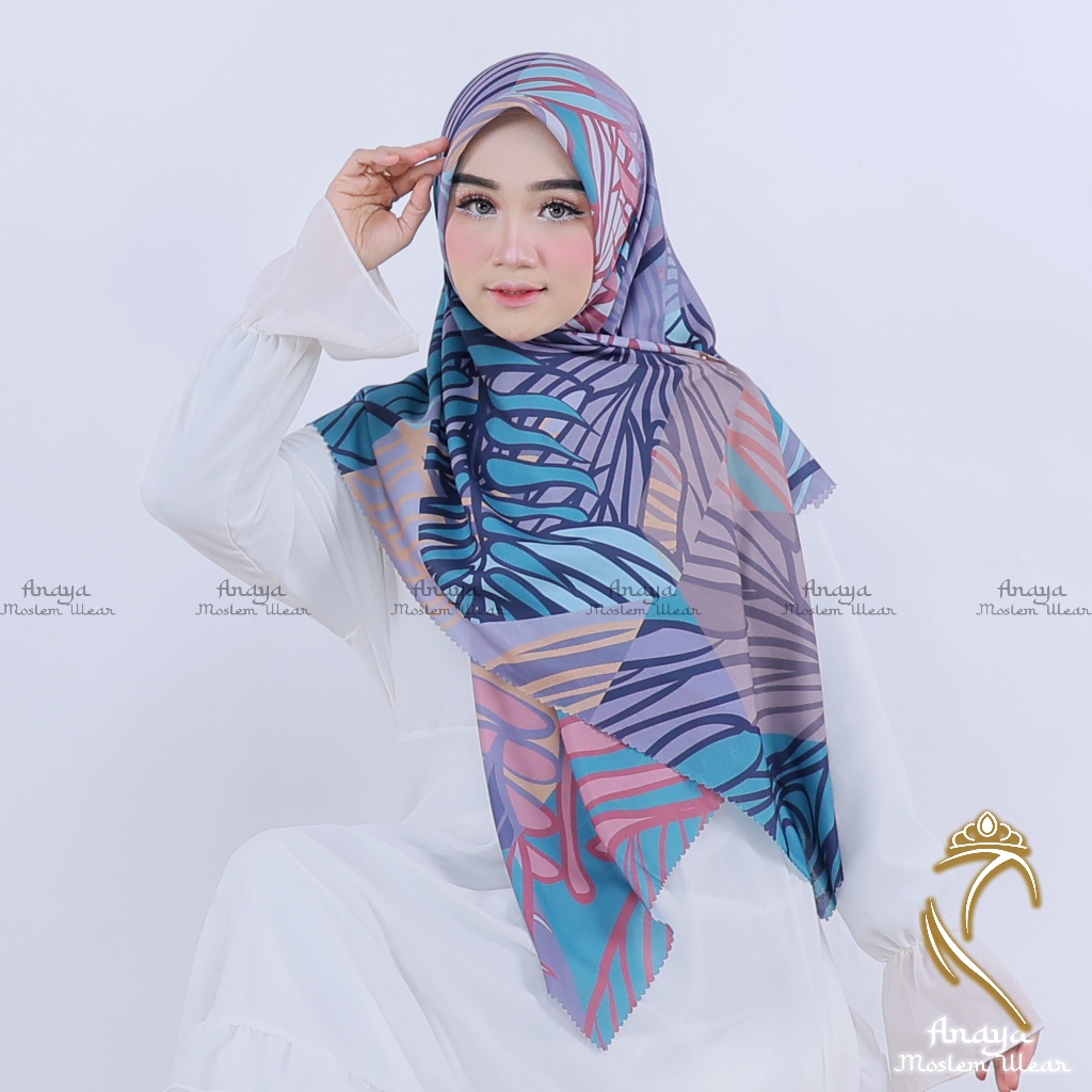 Jilbab Segi Empat Motif Syar'i 130x130 Voal Sublime Premium -bunga bank-5 Anaya-06