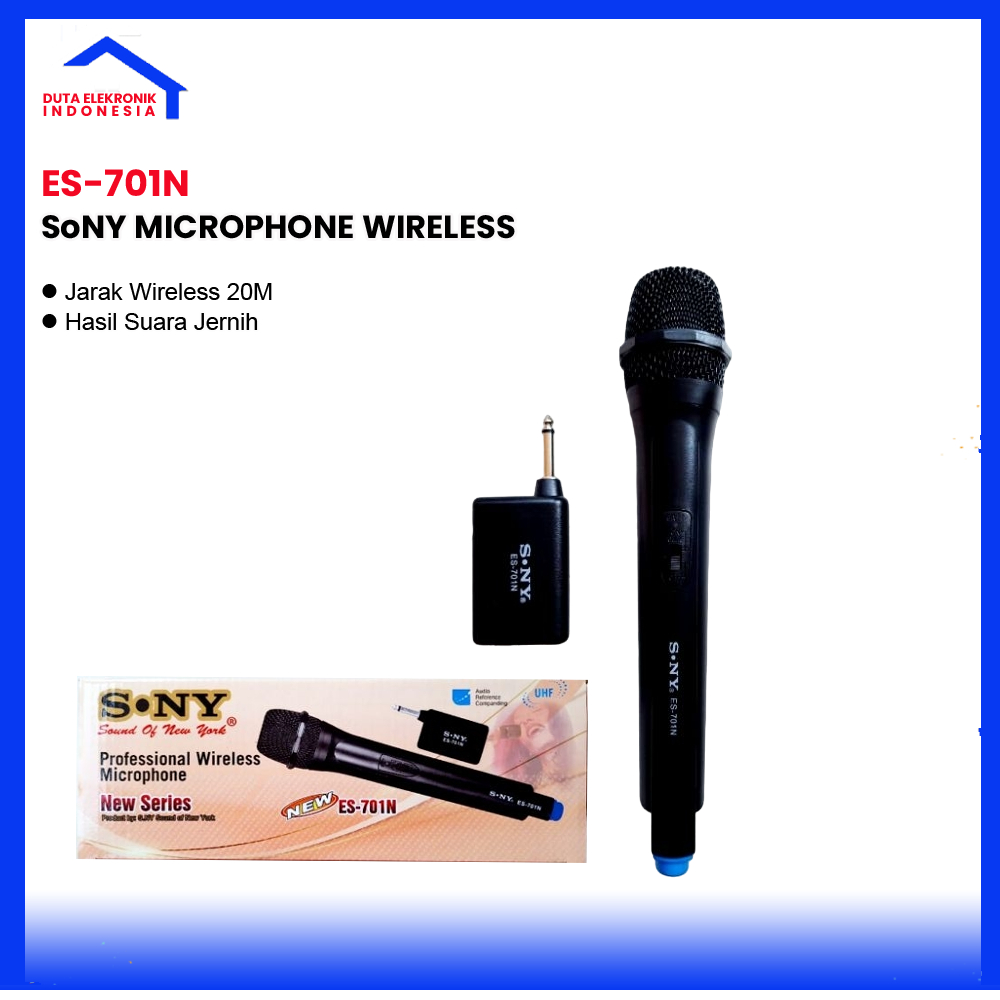 S.NY Mic Wireless  ES-701N Microphone tanpa kabel Mik 1 Channel