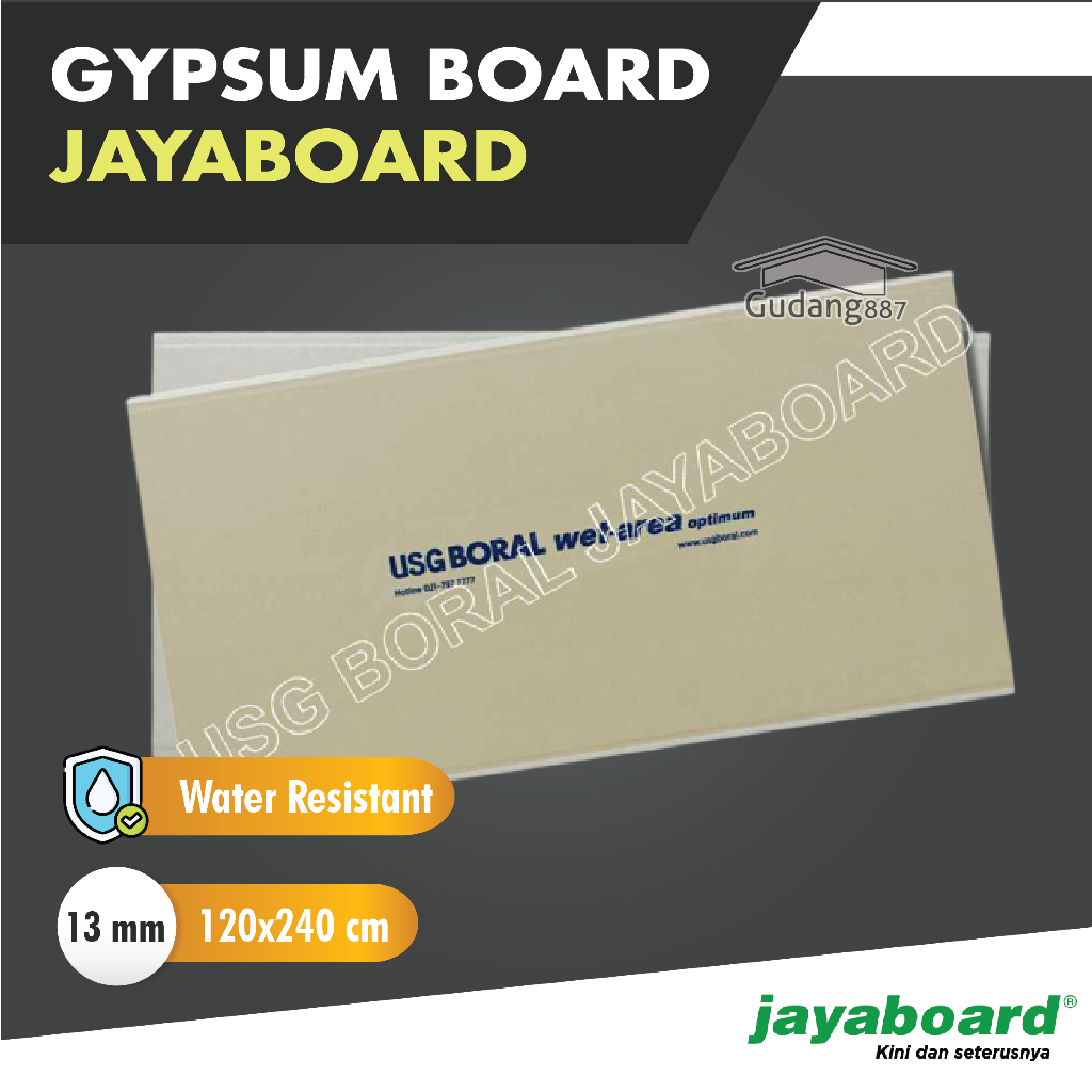 GIPSUM JAYA WR 13mm /GYPSUM JAYABOARD WATER RESISTANT 13mm