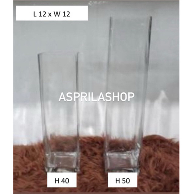 Vas kotak kaca tebal lebar 12cm tinggi 40cm 50cm Vas Kaca Kotak Vase Flower Square Tinggi Besar
