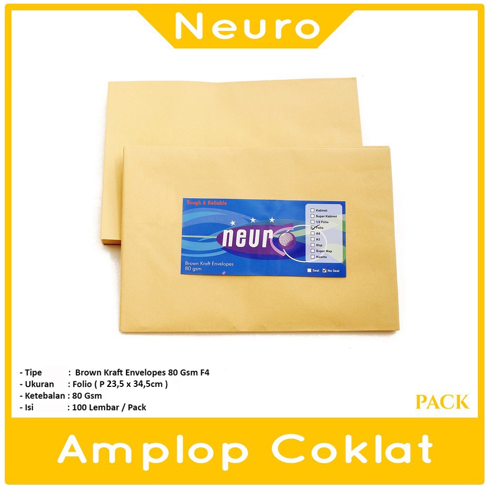 

KODE O6O NEURO Amplop Coklat Ukuran Folio 235 x 345cm No Seal Pack
