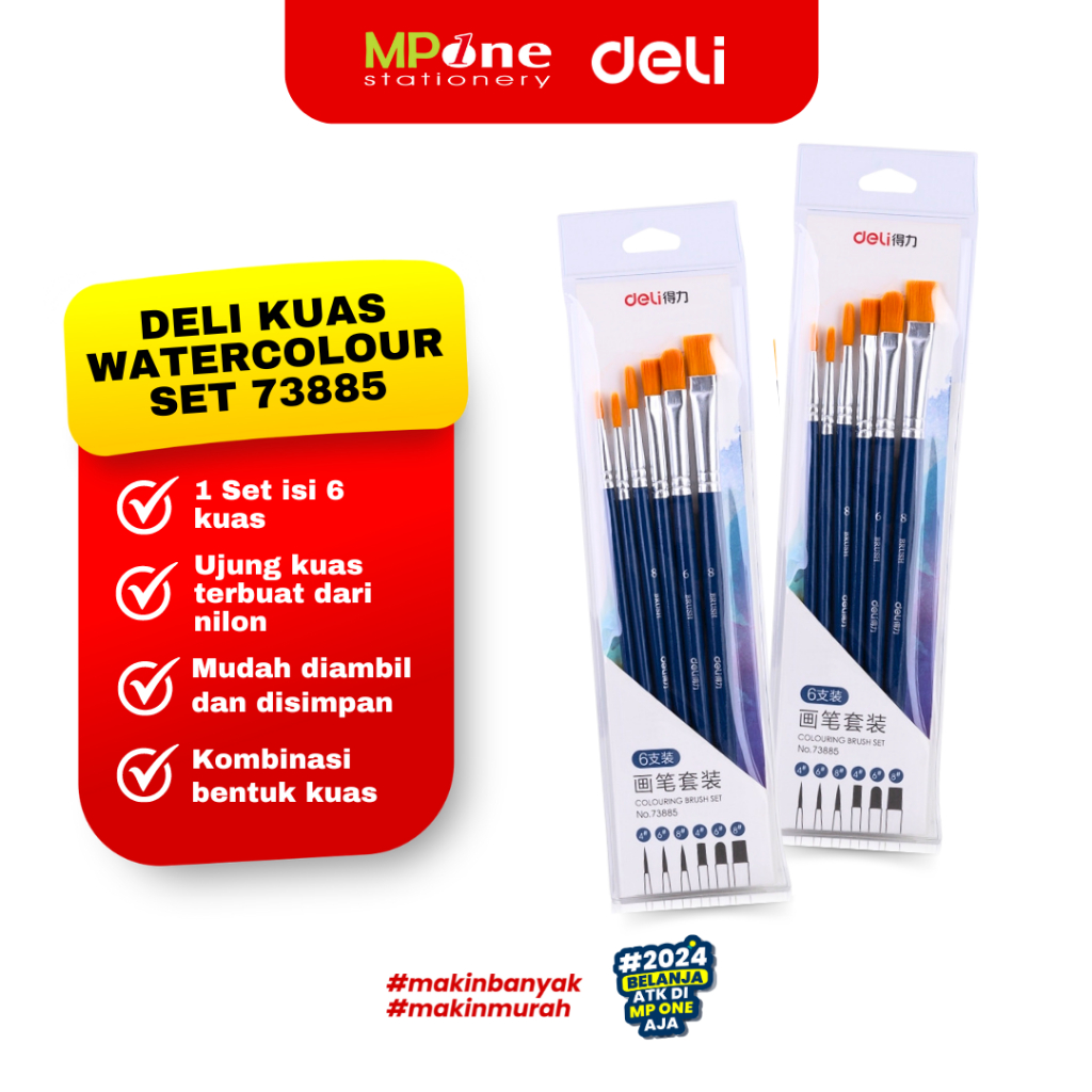 

Deli Kuas Lukis set 73885 isi 6 / Kuas Lukis Cat Set isi 6 pcs kuas kombinasi / Brush Set 73885 Deli