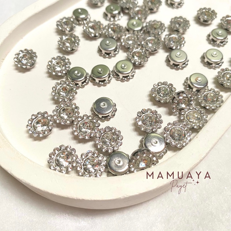 Diamond Bunga Silver 8mm 10mm 12 Pcs / Payet Bunga / Payet Cangkang Bunga / Payet Diamond Bunga Mamu