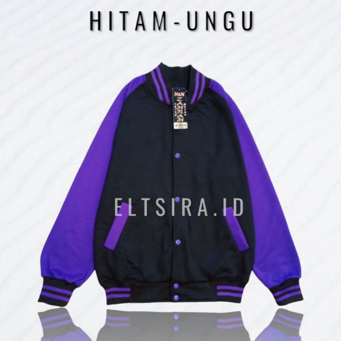 Ekstra Jaket Varsity Baseball POLOS  Jaket Pria Wanita  UNGU  HITAM