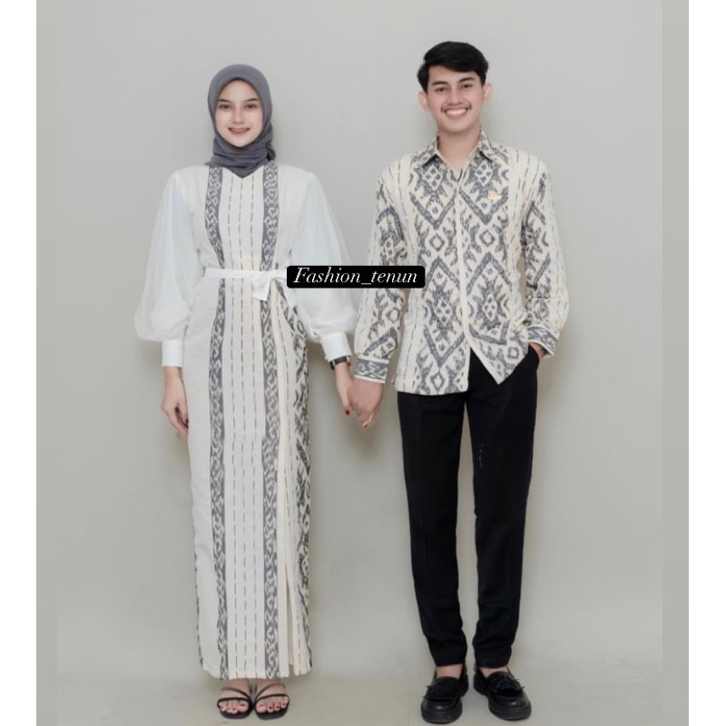 BAJU TENUN DRESS DAN KEMEJA COUPLE (PADMA COUPLE BROKEN WHITE) / DRESS LEBARAN / GAMIS / DRESS KONDA