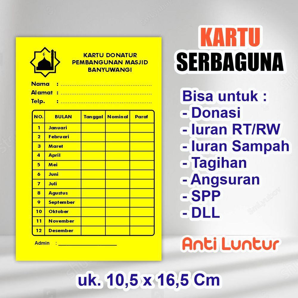 

CETAK Kartu Serbaguna Bisa Untuk Kartu Donasi, Iuran, Angsuran, Tagihan, Syahriyah, SPP, DLL