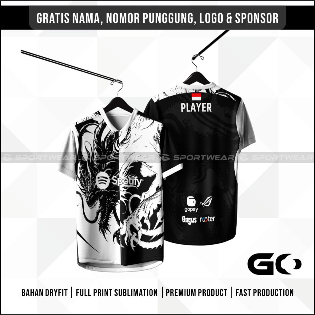 Jersey Kaos Baju Gaming DRAGON Custom Esport Gratis Nama & Logo