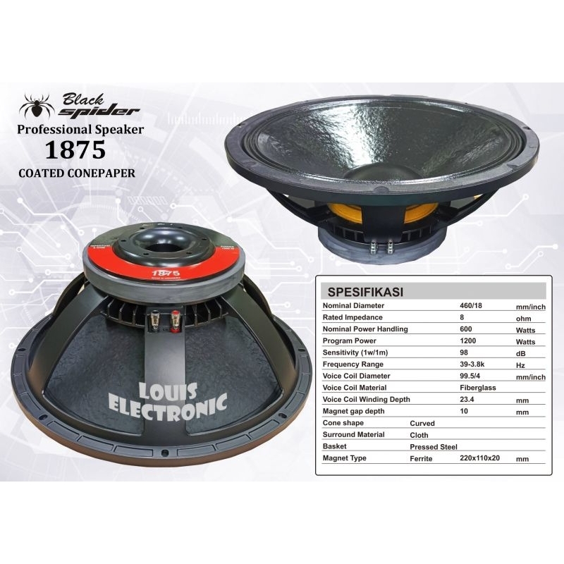 Speaker Komponen 18 Inch Black Spider 1875 Coil 4 Inch