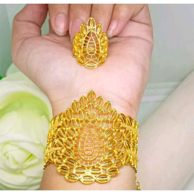Gelang Bunga kendari motif burung merak lapis emas 24k