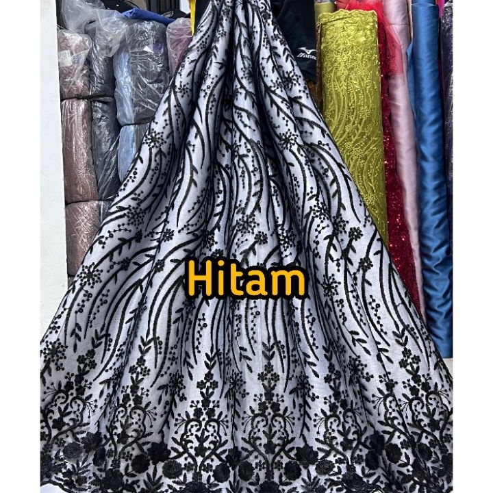 Diskon Promo Termurah KAIN TILE AKAR GLITER MUTIARA  TILE BORDIR PINGGIRAN ATAS BAWAH  BROKAT KEBAYA