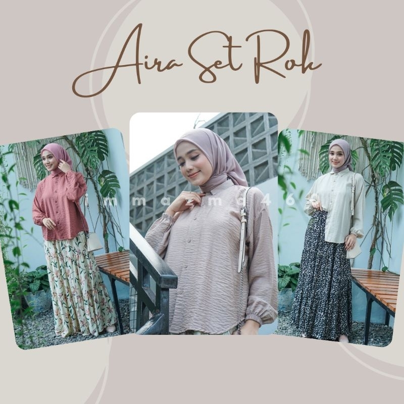 Aira Set Rok Motif Kemeja Polos Setelan Daily