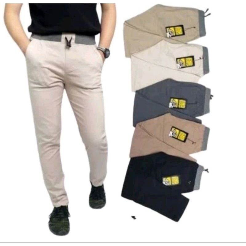 CELANA CHINOS RIP PANJANG PRIA COWOK DEWASA PINGGANG KARET KOLOR CHINOS PANTS