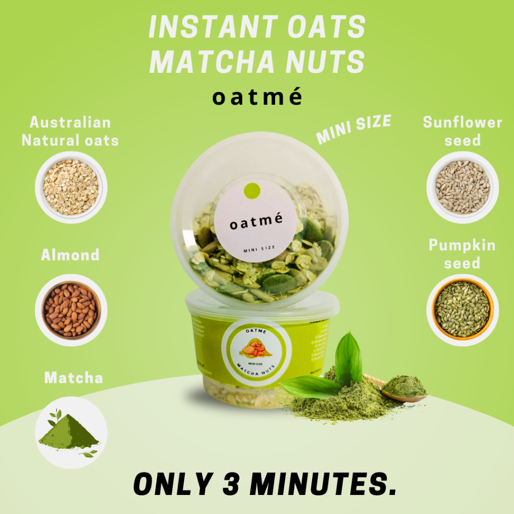 

OATME Mini size Instant Sereal Oats Matcha Nuts Snack sehat Cepat Tinggi Serat