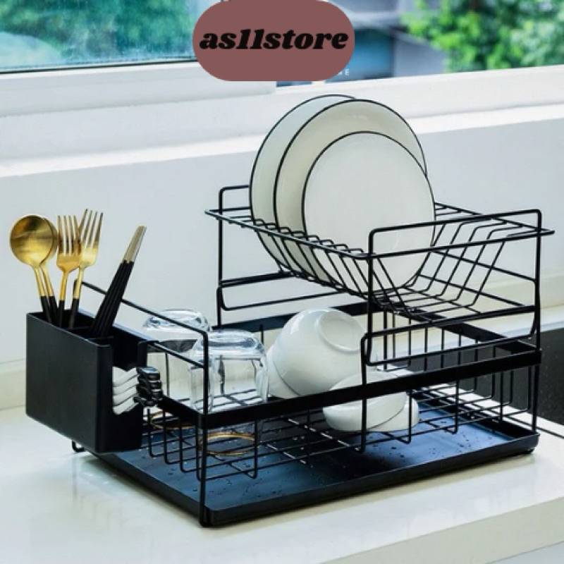 Rak Dapur Rak Piring Rak Pengering Rak Mangkuk Piring 2 Tingkat Minimalis