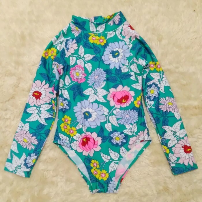 BAJU RENANG ANAK PEREMPUAN BIKINI COTTON ON KIDS SWIMWEAR SWIMSUIT SIZE 4 5 TAHUN MOTIF BUNGA HIJAU