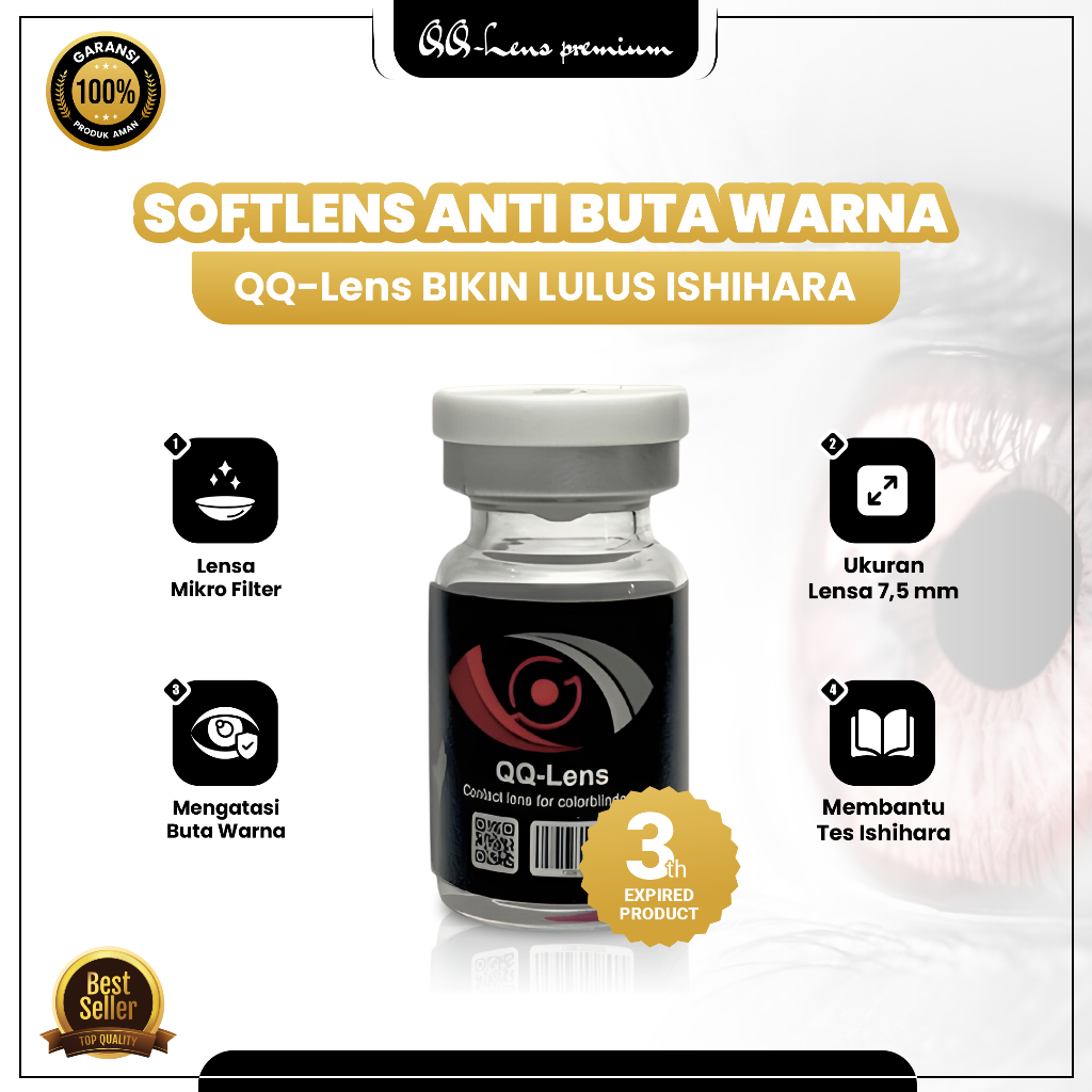 Softlens Buta Warna qq Lens Diameter Lensa 7,5 mm Expired 3 Tahun Solusi Lolos Tes Ishihara