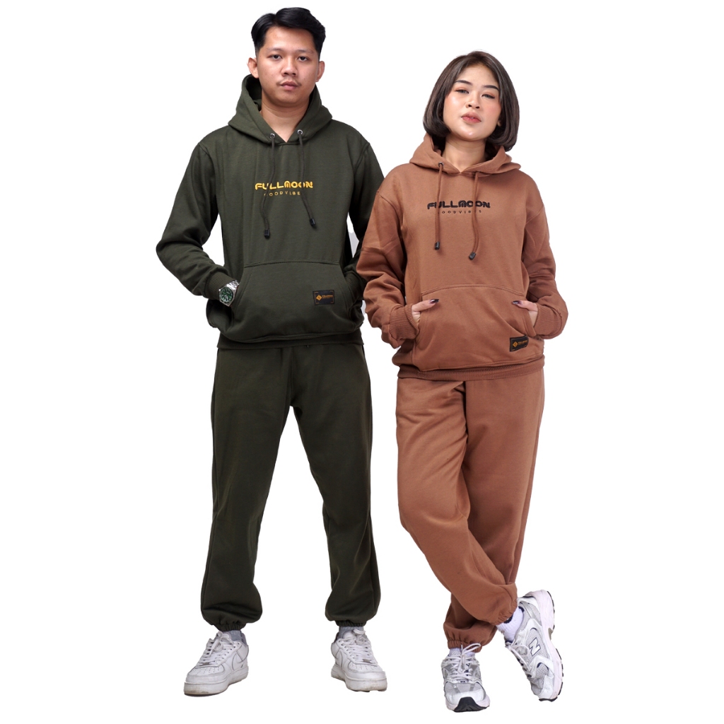 BLA309 FULLMOON ONE SET SWEATER HOODIE JUMPER CELANA TRAINING JOGGER FLEECE TEBAL UNISEX PRIA WANITA