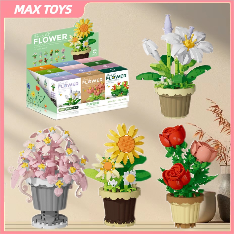 MAXTOY Bunga Bricks Buket Bunga Mainan Hydrangea Nano Bricks Flower Block Bangunan