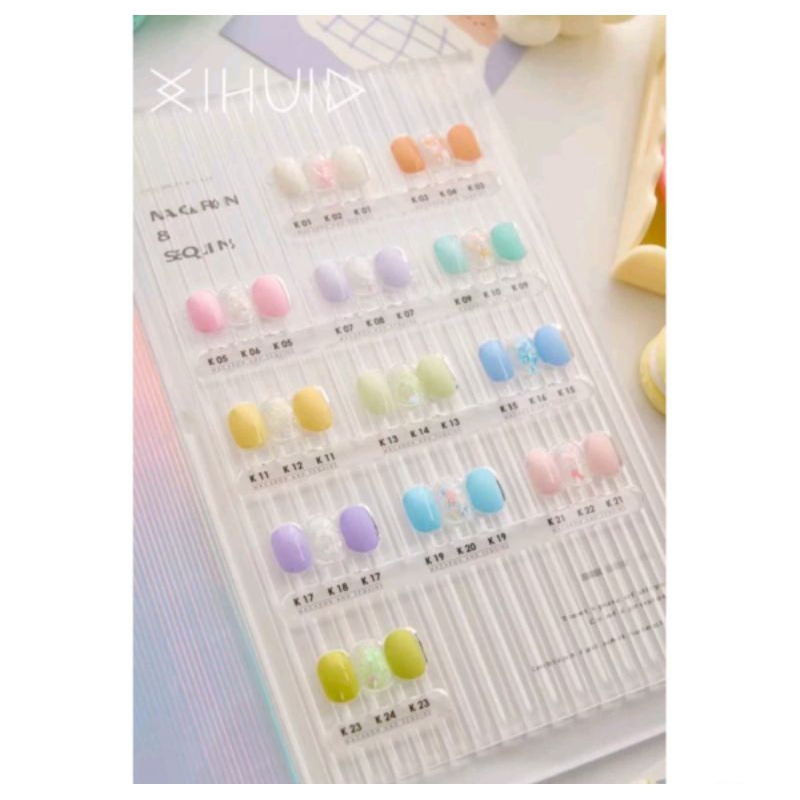 Nail gel polis xihui donut macaron and sequin 24 warna kutek in jar set