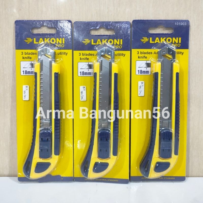 

Cutter Lakoni Pro 18mm / 3 Blades Auto Load Utility Knife / Cutter Serbaguna
