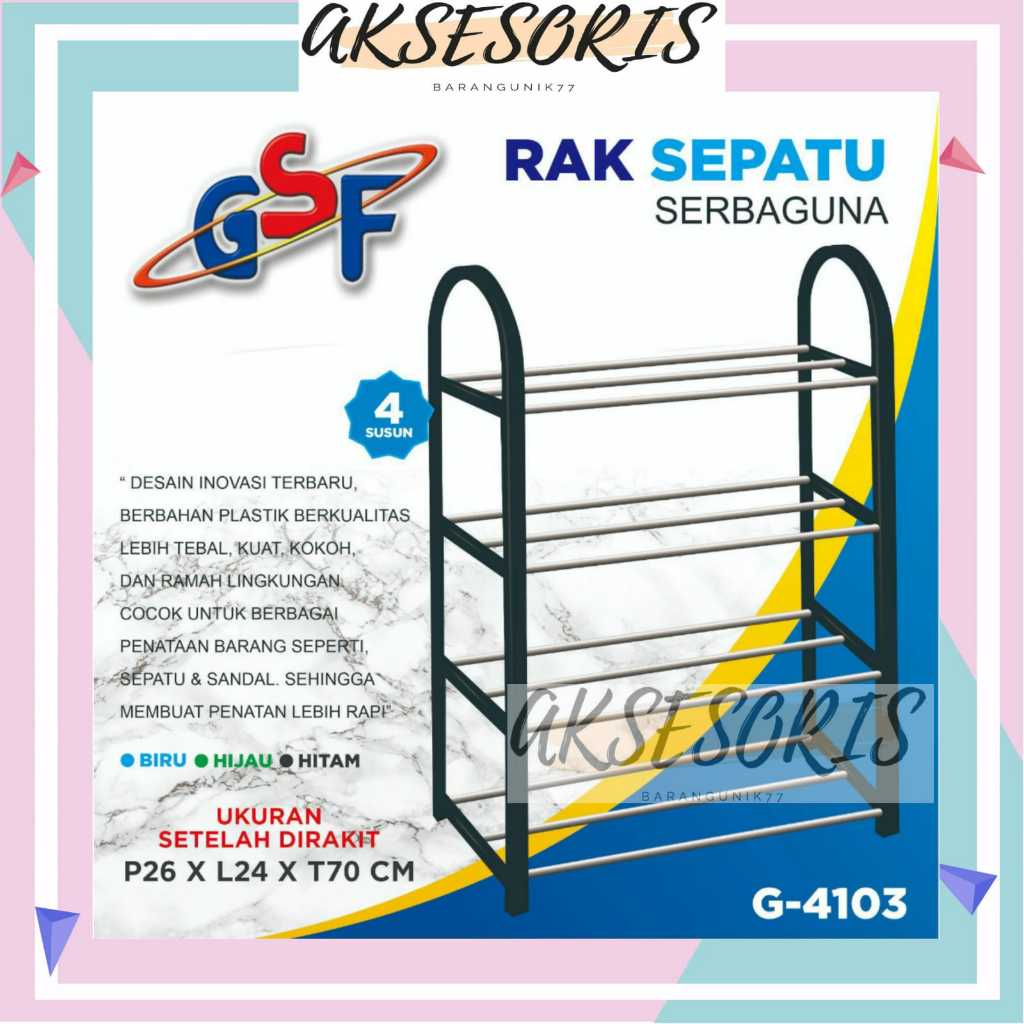 RAK SEPATU GSF G-4103 / RAK SEPATU SANDAL SENDAL SUSUN 4 TINGKAT EMPAT BAHAN PLASTIK DAN BESI / RAK 