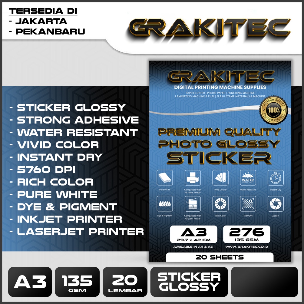 

KODE R76A Kertas Sticker A3 Glossy Photo Sticker 135 Gsm Foto Glossy Sticker Support Printer Epson Canon HP Brother Tinta Ori Dye r