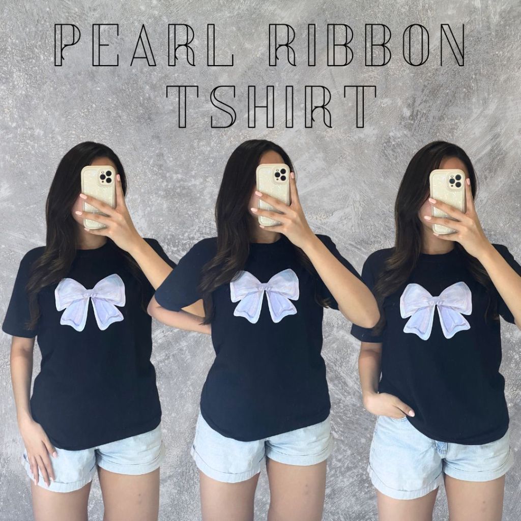 Kaos Pearl Ribbon Shirt | Kaos Pita Coquette | Kaos Wanita Overisize Bigsize Jumbo | Kaos Unisex | K