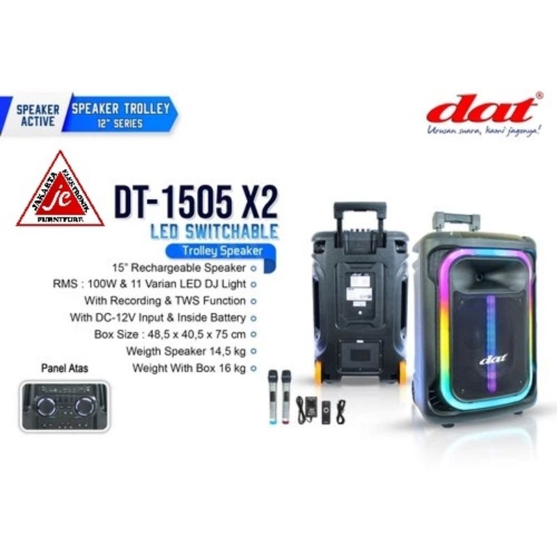 DAT SPEAKER PORTABLE MEETING TROLLEY 15" 2MIC WIRELESS DT1505X2