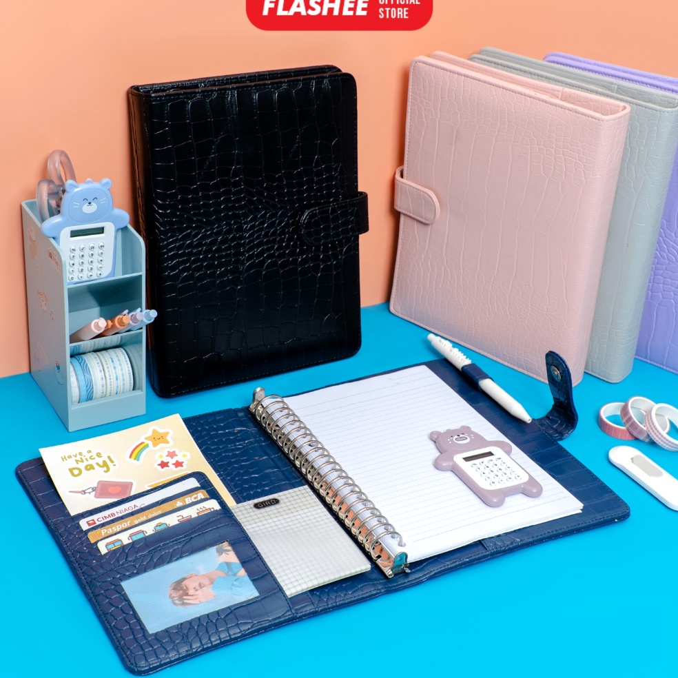 

KODE W43X Flashee Binder Polos Eksklusif A5 2 Ring Croco Agenda Phoebe Binder A5 Croco Flashee 2 Ring Binder Organizer Termurah