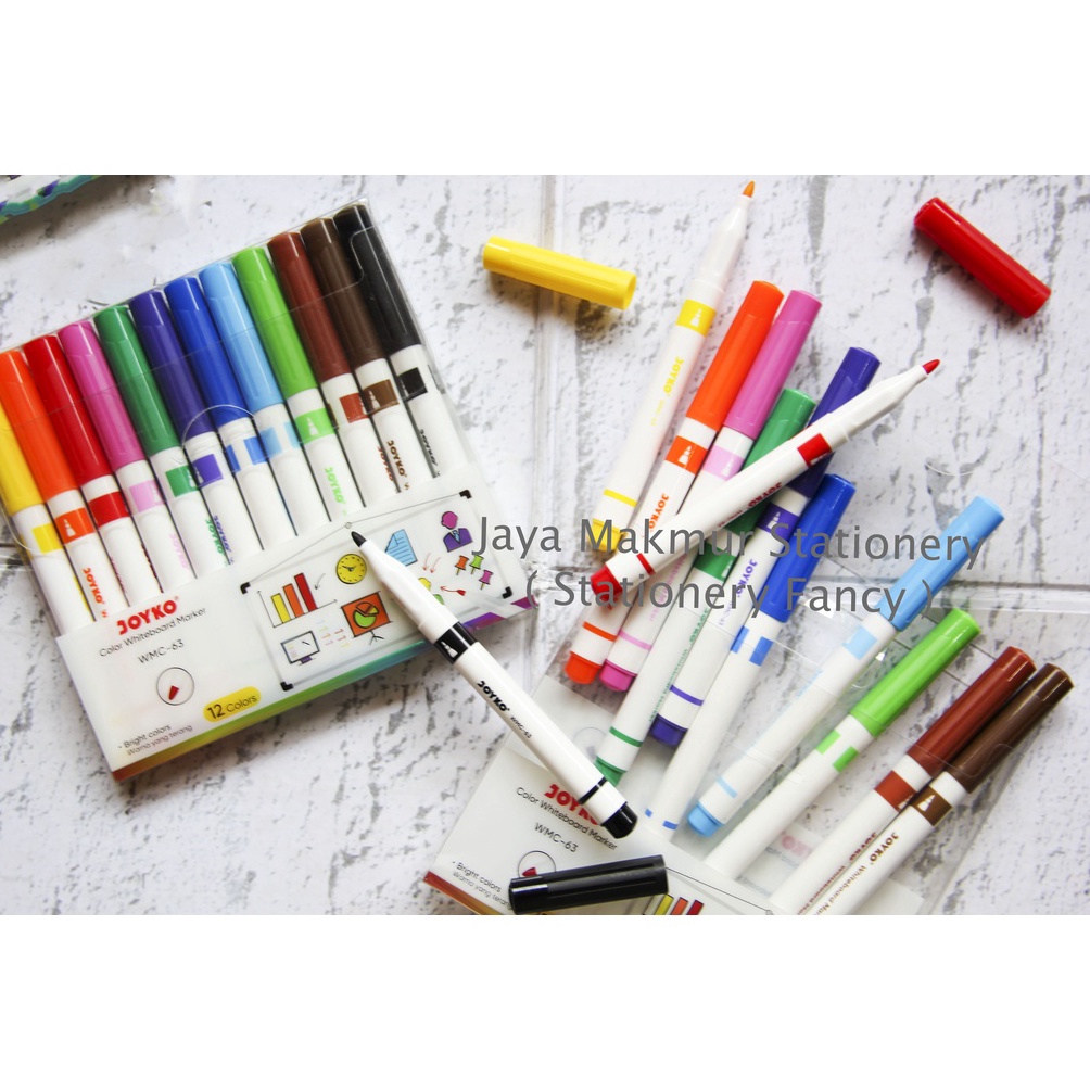 

KODE F29C Spidol Warna Whiteboard Marker Joyko WMC63 12 Warna