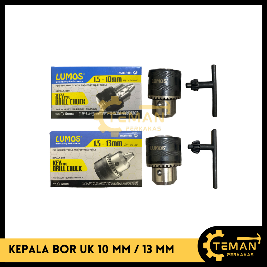 LUMOS Kepala Mesin Bor 10 MM 13 MM / Sambungan Kepala Bor 10mm 13mm / Drat Key Set Drill Chuck