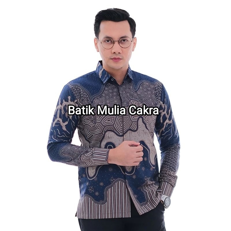 Kemeja Batik Pria Premium Motif Abiyaksa Navy
