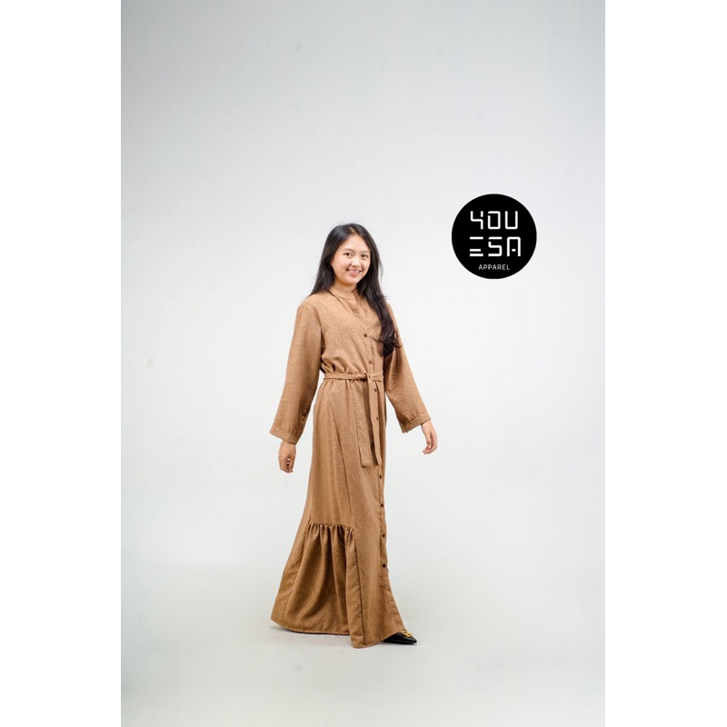 Youesa Apparel - gamis cantik Azarian Brown Casual
