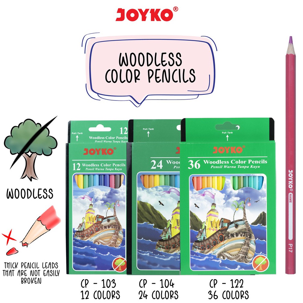 

PRODUK WMTHF Joyko Pensil Warna Woodless Color Pencils Hexagonal Grip 8LZ