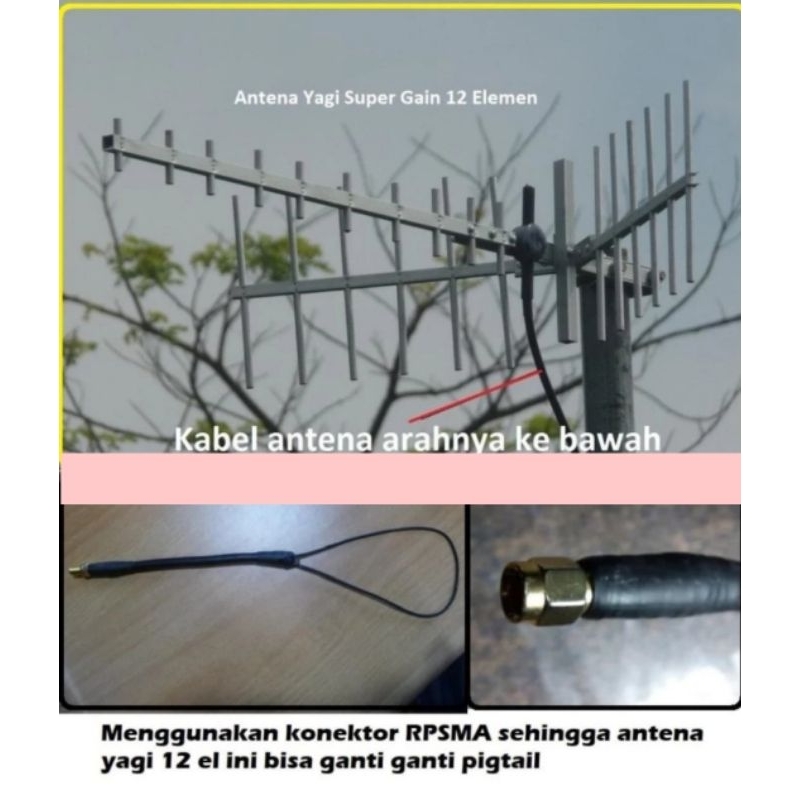Antena Yagi 12 El RPSMA + Pigtail Induksi - Antena Modem Mifi Hp - Antena Yagi Grid