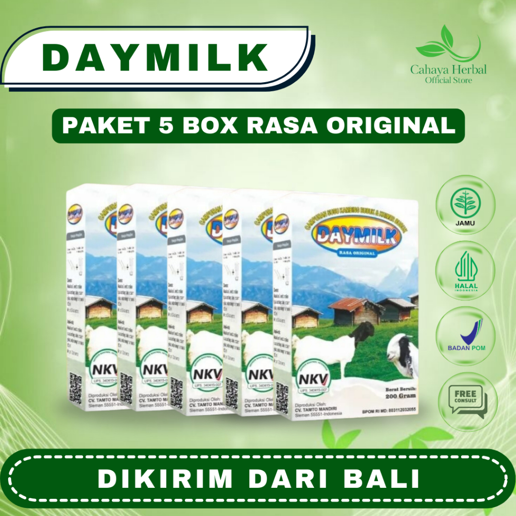 

Daymilk (5 BOX) - Susu Kambing Etawa Asli Bantu Jaga Kesehatan Tulang dan Sendi, Cegah Osteoporosis, Atasi Nyeri Sendi, Rematik, Asam Urat, Sesak Napas dan Gangguan Pernapasan, Manambah Imunitas Tubuh, Aman Busui dan Bumil - 200 Gram HALAL