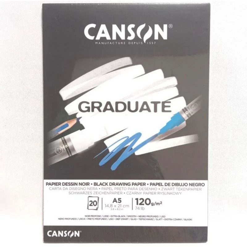 

Canson Graduate A5 Black Drawing Paper 20 Sheets 120 Gsm