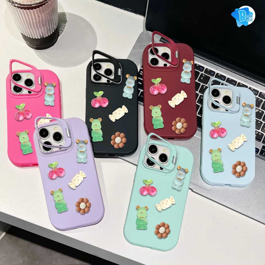GC101 3D CANDY BEAR SILIKON CASE MACARON STAND SOFTCASE / CASING HP COMPATIBLE FOR SAMSUNG A03 A03S 