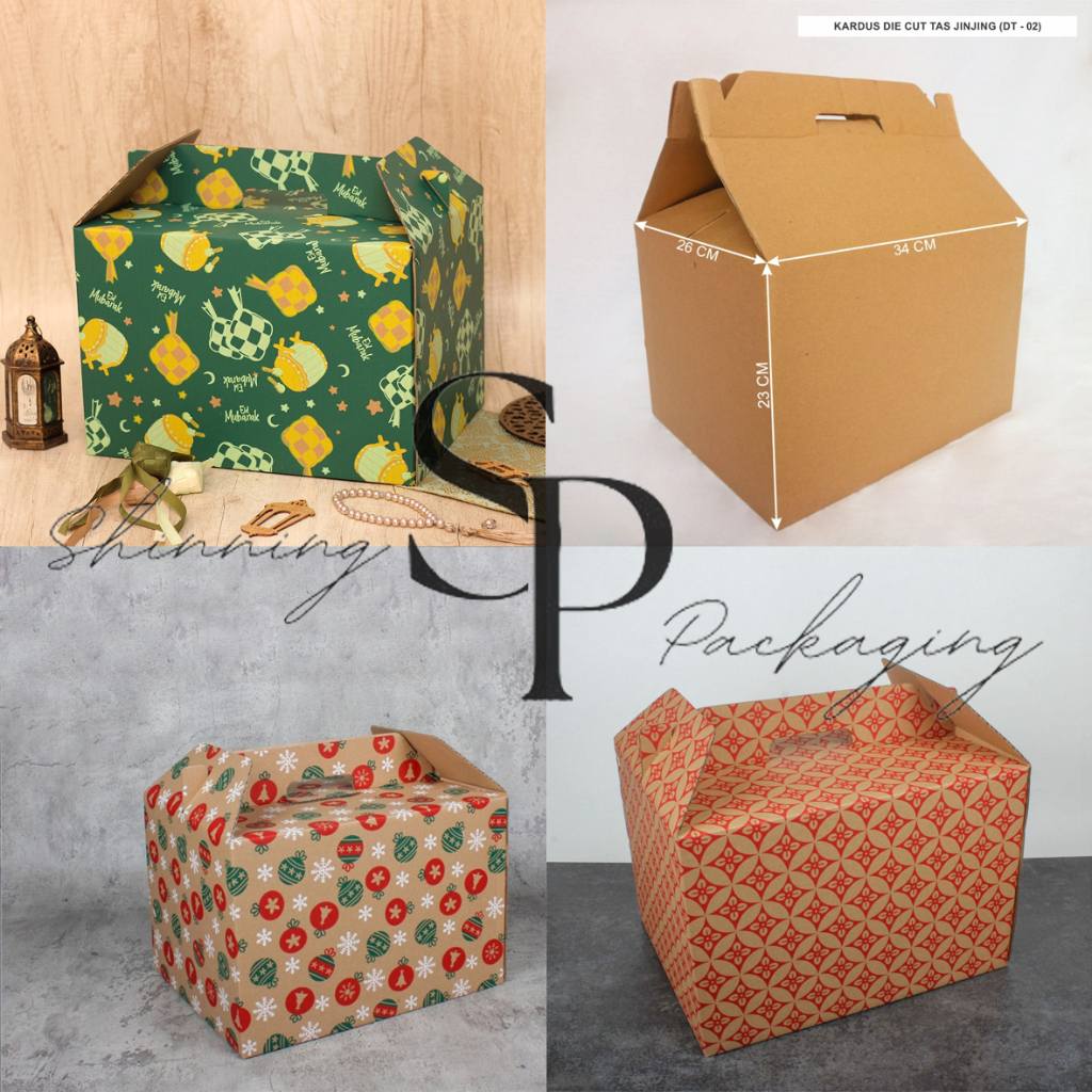 

( 10pcs ) Kardus Jinjing Packaging Hampers tema Natal/Lebaran/Imlek/Polos/Batik ukuran 34x26.5x23.5 cm Dus Box Tenteng Parcel Toples Kue Kering