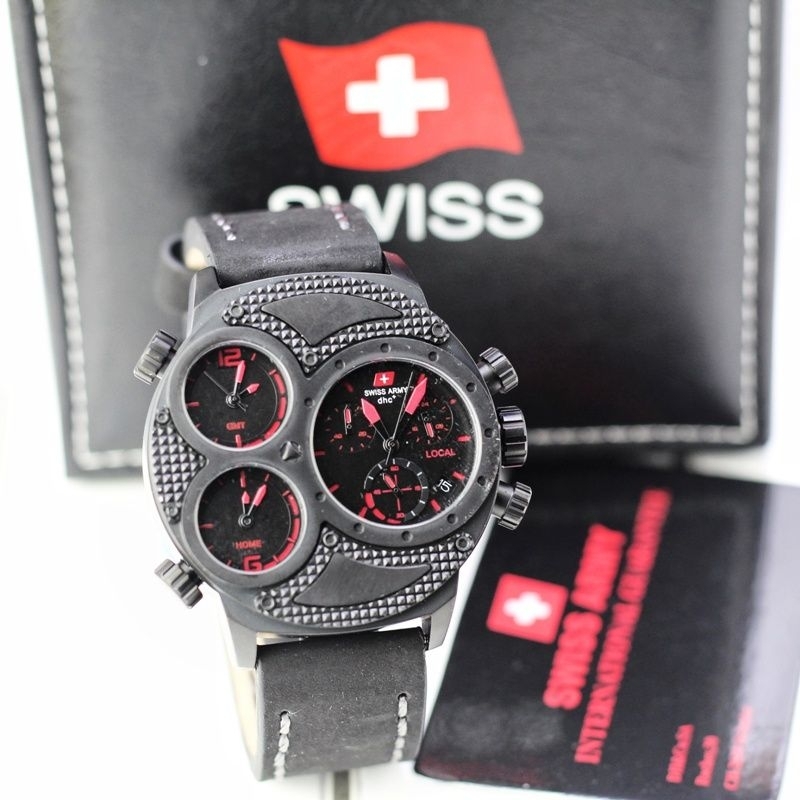 Jam Tangan Pria Three time table Swiss Army 2178 Original Tali Kulit Free Box dan Kartu Garansi