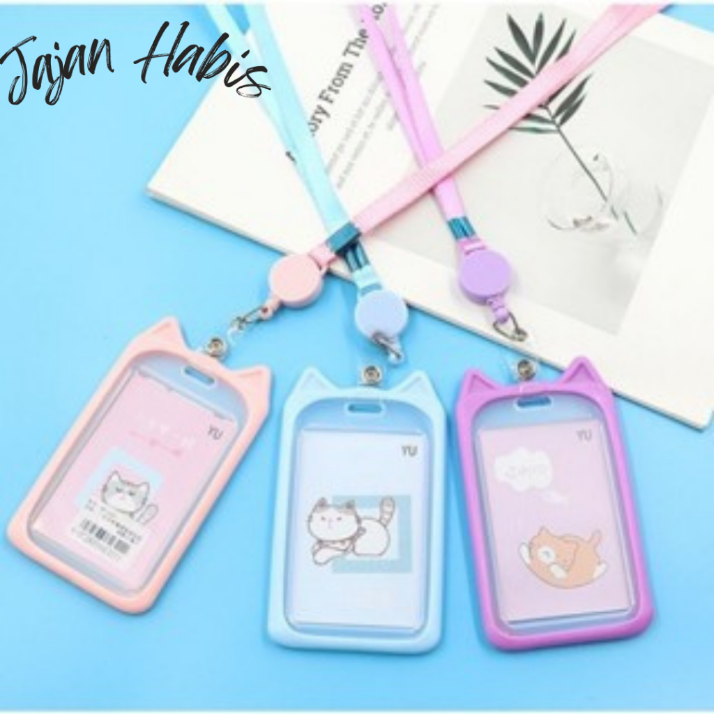 

JABIS Name Tag Lanyard Gantungan Kartu Motif Kucing Akses MRT Busway E-Money Flazz BRIzi Bentuk Karakter Warna Pastel Lanyart Card Holder Id Card