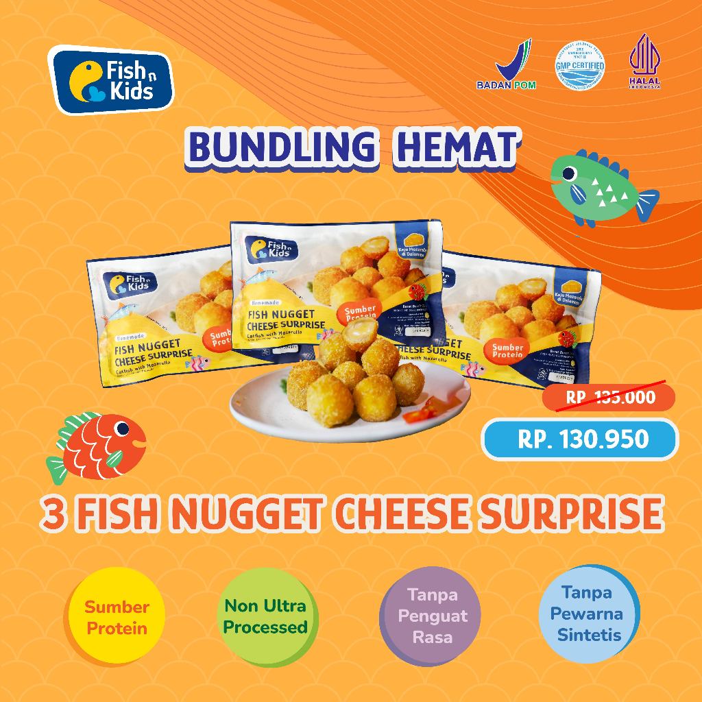 

Nugget Homemade MPASI Ikan Lele Cheese Surprise 250 gram Bundling Hemat Fish n Kids